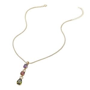 14K GP Multicolor Gemstones Red Garnet Amethyst & Peridot Necklace